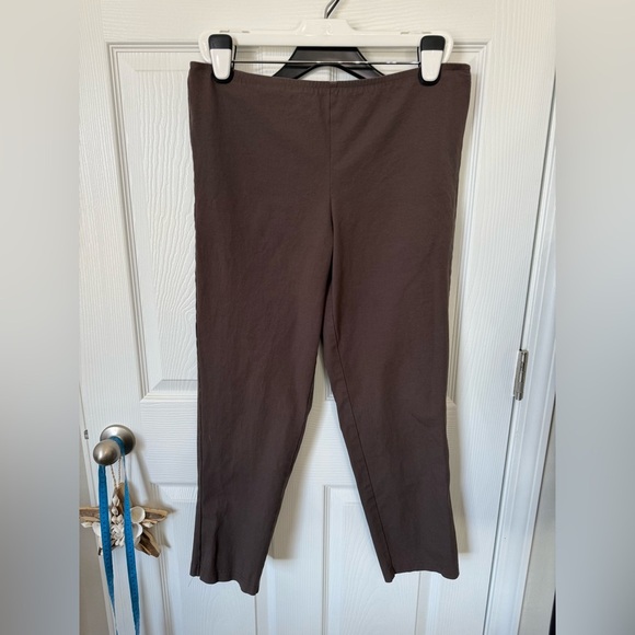 EILEEN FISHER Pants Large Stretch Cotton Twill Slim Taper Elastic Waist Brown - Picture 1 of 4